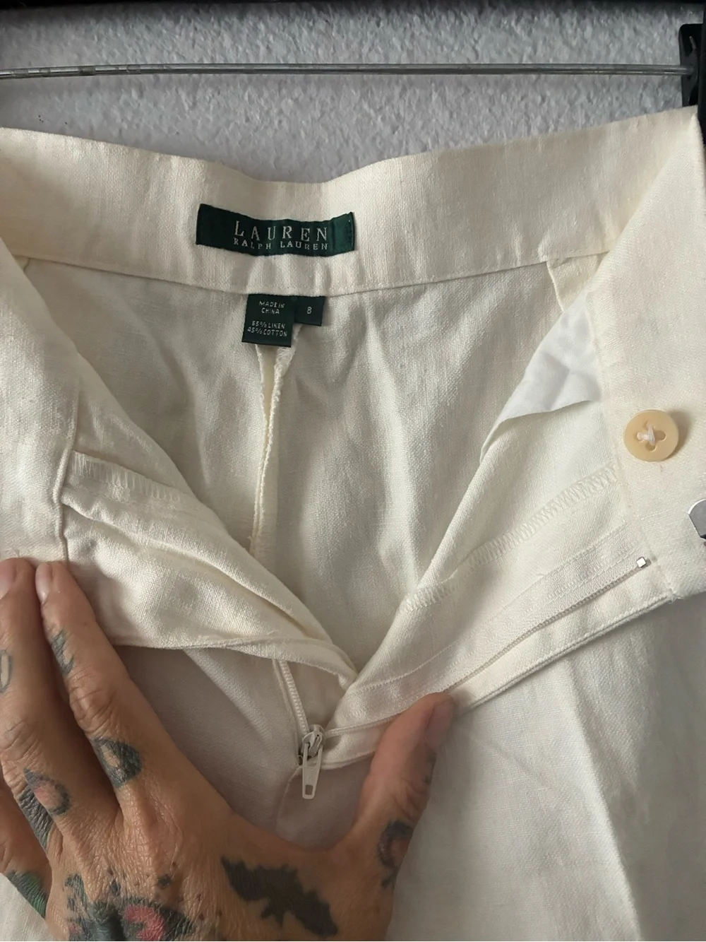 VTG Lauren Ralph Lauren Colonial Cream 8 Linen Cotton Blend WIDE Leg Slacks